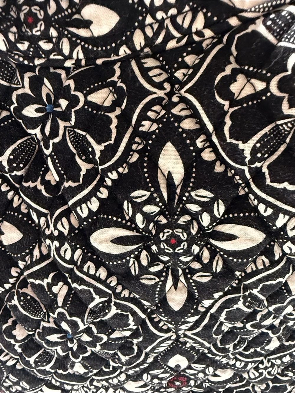 Vera Bradley Quilted Black & White Floral Tote Bag with Multicolor Accent